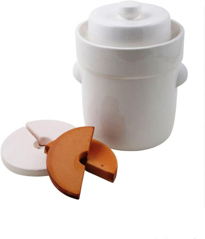 Ms-Steinzeug Gärtopf Sauerkrauttopf 3 Liter + Beschwerungssteine weiss Braun, Braun