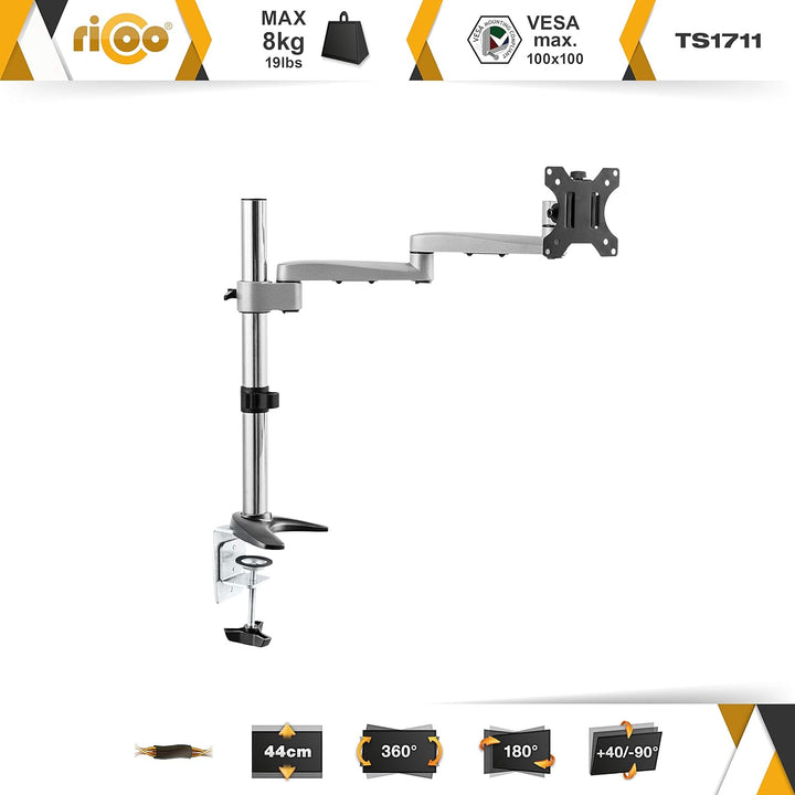 RICOO Monitor Halterung Tisch, VESA Tischhalterung für 13-30 Zoll, Monitorhalterung 1 Monitor Arm TS