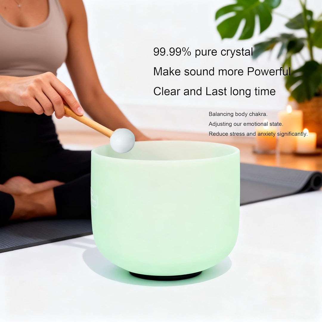 Hye-eun 432hz Kristall Klangschalen Set, 7-12 Zoll Minzgrün Farbe Quarz Crystal Singing Bowl Meditat