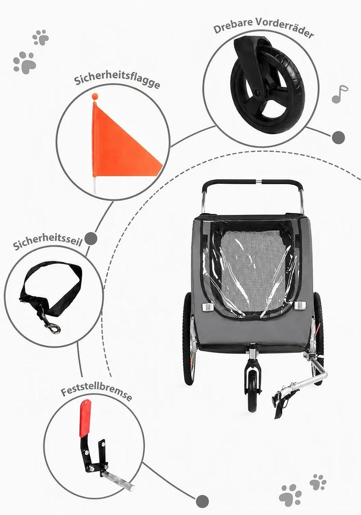 Hundeanhänger 2-in-1 für Fahrrad &amp; Jogger Grey