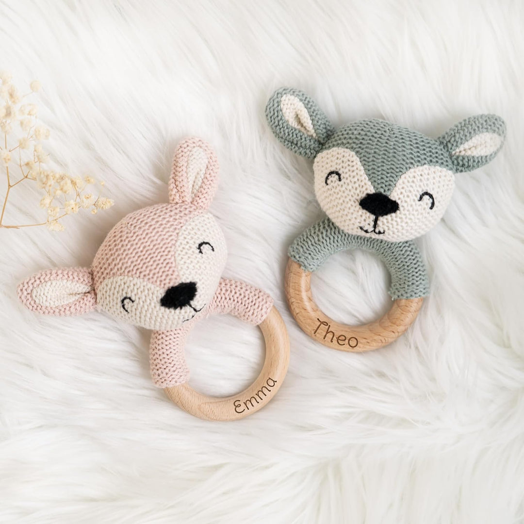 Geschenkfreude Personalisierter Beissring für Baby aus Holz - Greifling personalisiert mit Name - ni