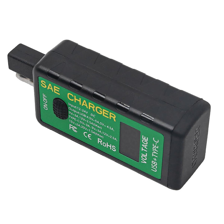 Tiardey Motorrad-USB-Ladeger?t, SAE-auf-USB-Adapter Typ C mit Voltmeter und EIN/Aus-Schalter, wasser