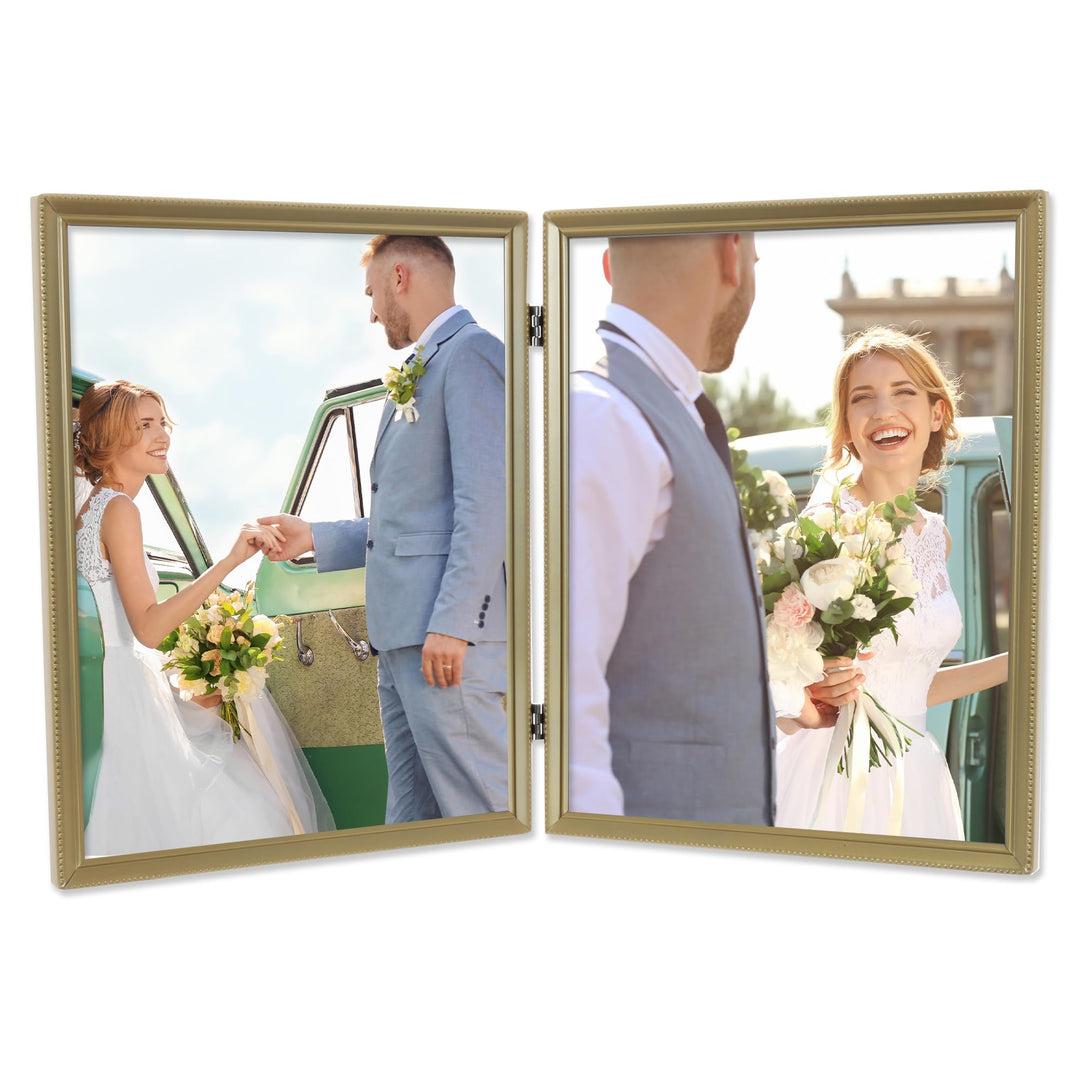 Lawrence Frames Doppel-Bilderrahmen, 20,3 x 25,4 cm, Antik-Messing, Goldfarben satiniert Goldfarben