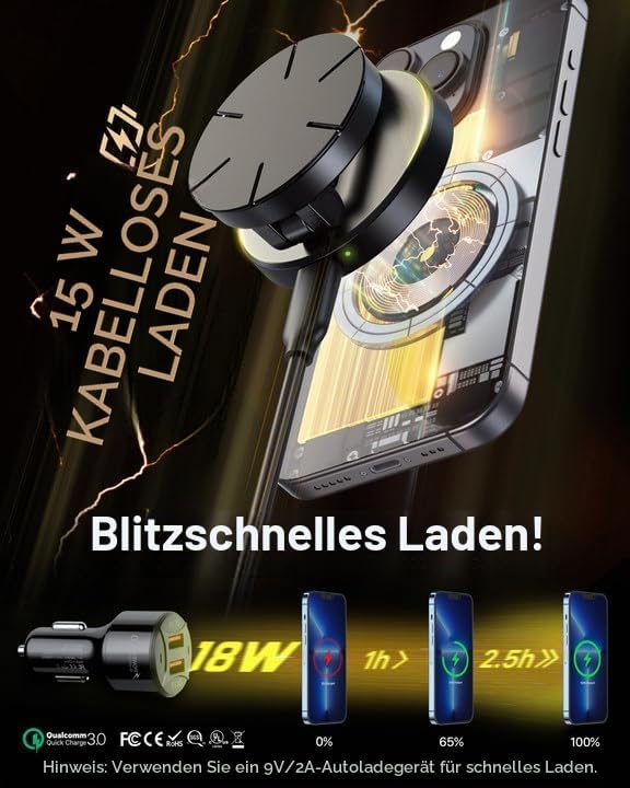 YOSH für MagSafe Autohalterung 15W Handyhalterung Auto mit Ladefunktion, Armaturenbrett Magnetische