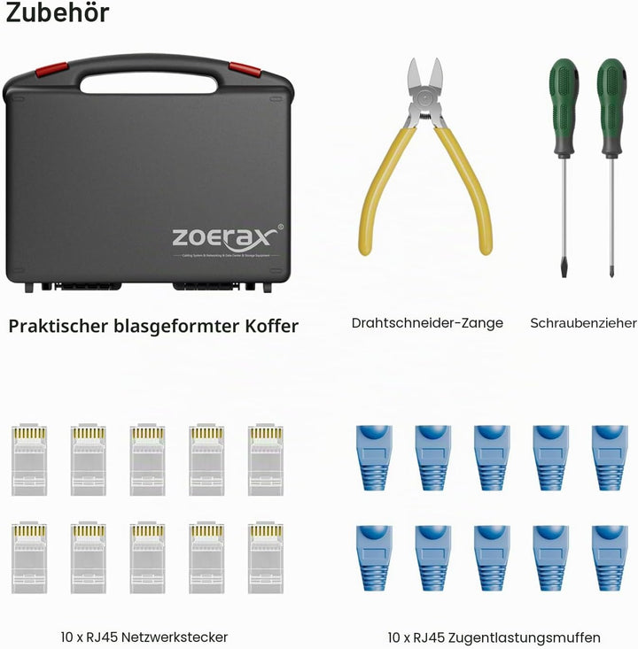 Netzwerk-Werkzeugset, ZOERAX 11 in 1 Professionelles RJ45 Crimpwerkzeug-Kit - Pass Through Crimper,
