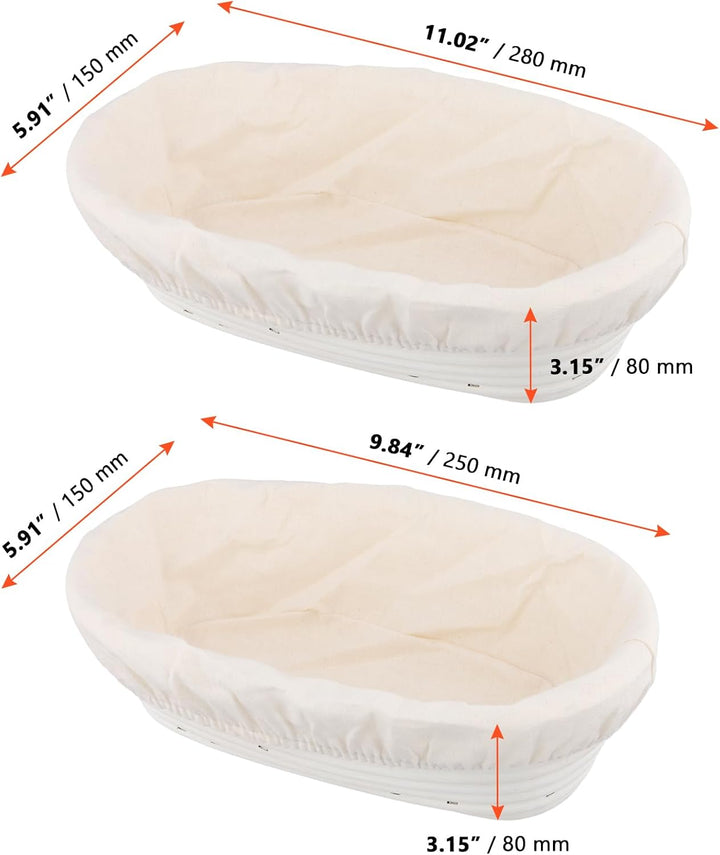 SINJEUN 2er Set Gärkorb Oval 25 cm und 28 cm, Rattan Brotkorb mit Leinentuch für Brot Backen, Küche,