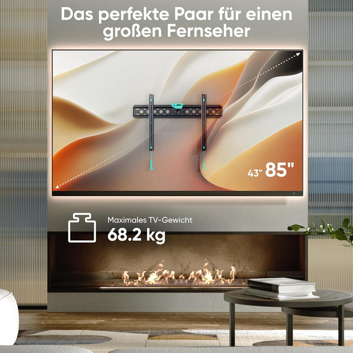 ONKRON TV Wandhalterung flach für 43-85 Zoll Bildschirm bis 68 kg, Ultra Slim Wandhalterung Fernsehe