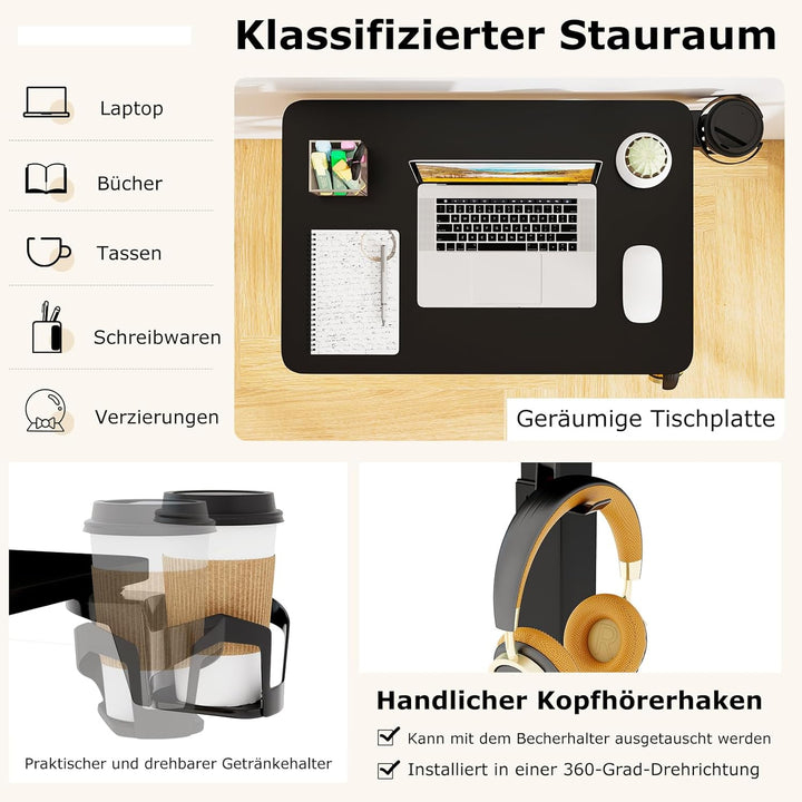 GYMAX höhenverstellbarer Stehpult, c-förmiger Beistelltisch mit Verstellbarer Tischplatte, drehbarem