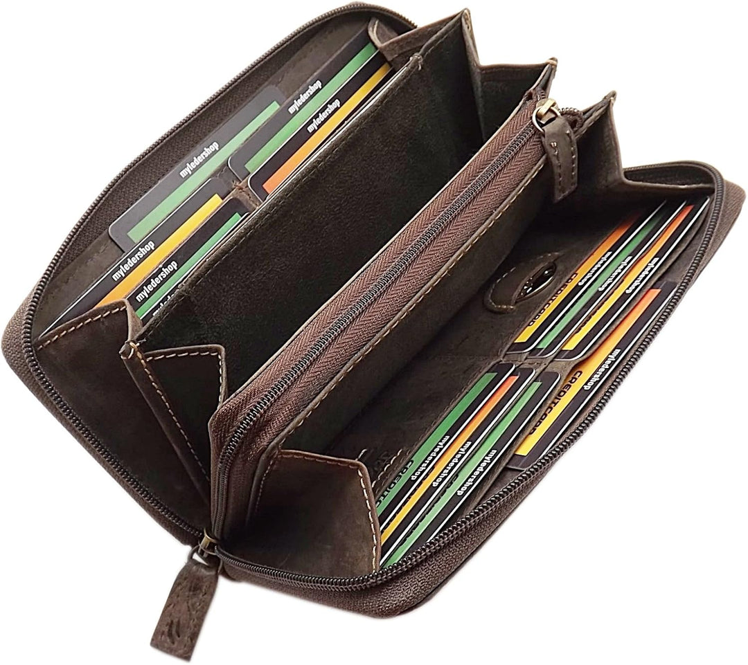 myledershop Grosse Vollrindleder Damen Geldbörse/Geldbeutel/Portemonnaie/Geldtasche/Portmonee rundhe