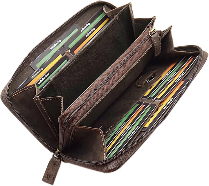 myledershop Grosse Vollrindleder Damen Geldbörse/Geldbeutel/Portemonnaie/Geldtasche/Portmonee rundhe
