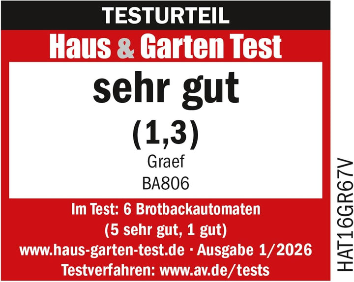 GRAEF Brotbackautomat BA806, Brotbackmaschine mit 36 Programmen, 500 g oder 750 g Brot, 60 min Warmh