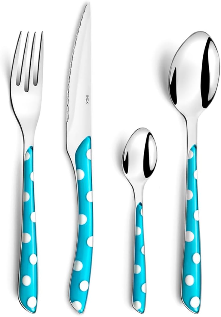 Amefa 2234AAMBA1B60 ECLAT Besteckset, gepunktet, 16-teilig, ABS Edelstahl, rostfrei, türkisblau, Mén