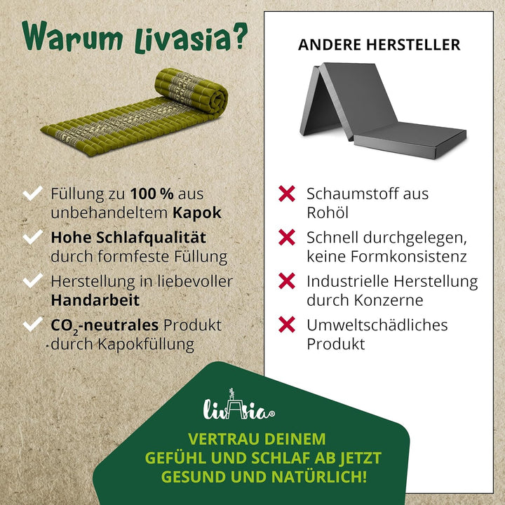 livasia Rollmatte Rollmatratze L-200x110x4,5cm, Gästebett Gästematratze 1 Person, Reisebett Kofferra