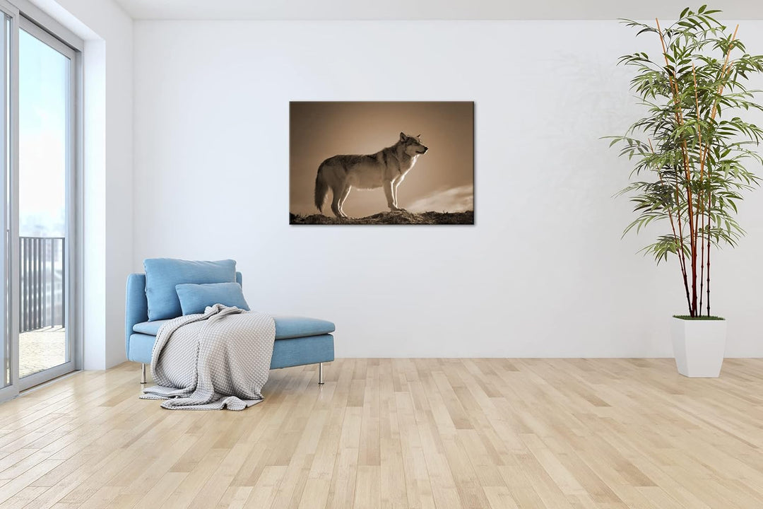 Der Wolf - das Raubtier des Waldes Format: 80x60 als Leinwand, Effekt: Sepia, Motiv fertig gerahmt a