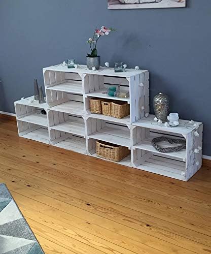 2 Neue weisse Apfelkisten als Regal mit Mittelbrett 50x40x30cm - Rustikale Holzkiste als Wandregal K