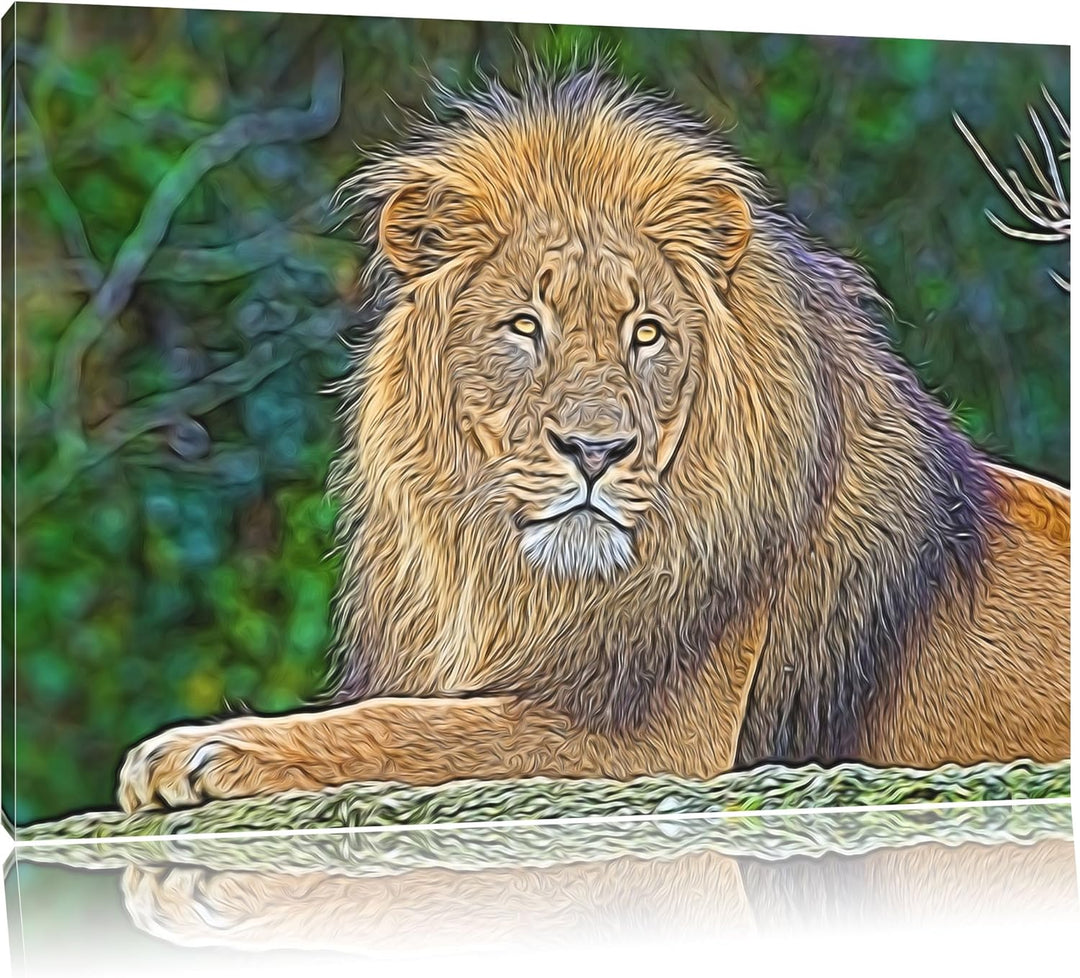 maiestätischer Löwe auf Stein Deluxe Format: 100x70 cm auf Leinwand, XXL riesige Bilder fertig gerah