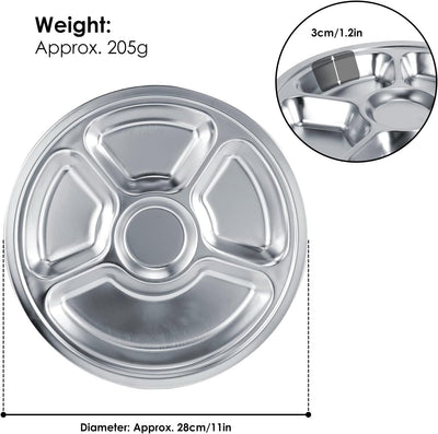 5 Stück Edelstahl Speiseteller, Runder Geteilter Teller, Dicker Teller für Kinder, Serviertablett fü
