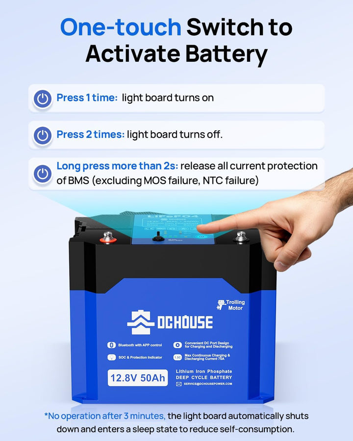 DCHOUSE 12V 50Ah LiFePO4 Bluetooth Batterie with DC Ports,mit 75A BMS, Grade A Lithium Batteriezelle