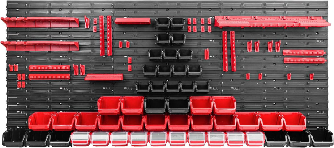 Lagersystem Werkstattregal | 172 x 78 cm | 50 stck. Box | Wandregal mit Werkzeughalterungen und Stap
