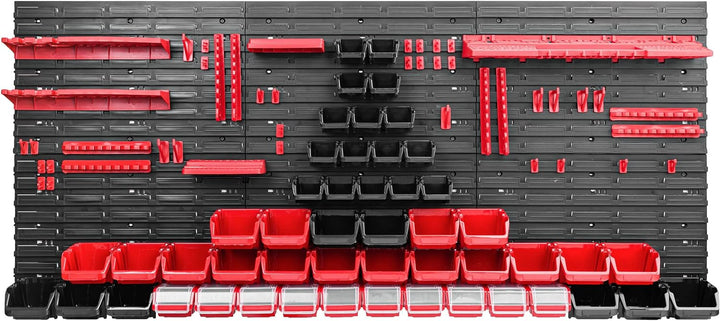 Lagersystem Werkstattregal | 172 x 78 cm | 50 stck. Box | Wandregal mit Werkzeughalterungen und Stap
