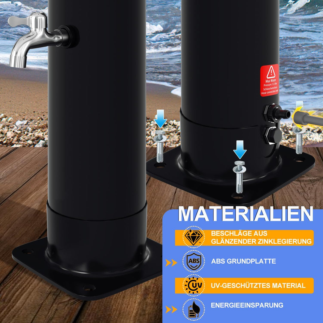 Herrselsam Solardusche 35L Solar Gartendusche warmes Wasser Bis Zu 60°C Ohne Stromanschluss Pooldusc