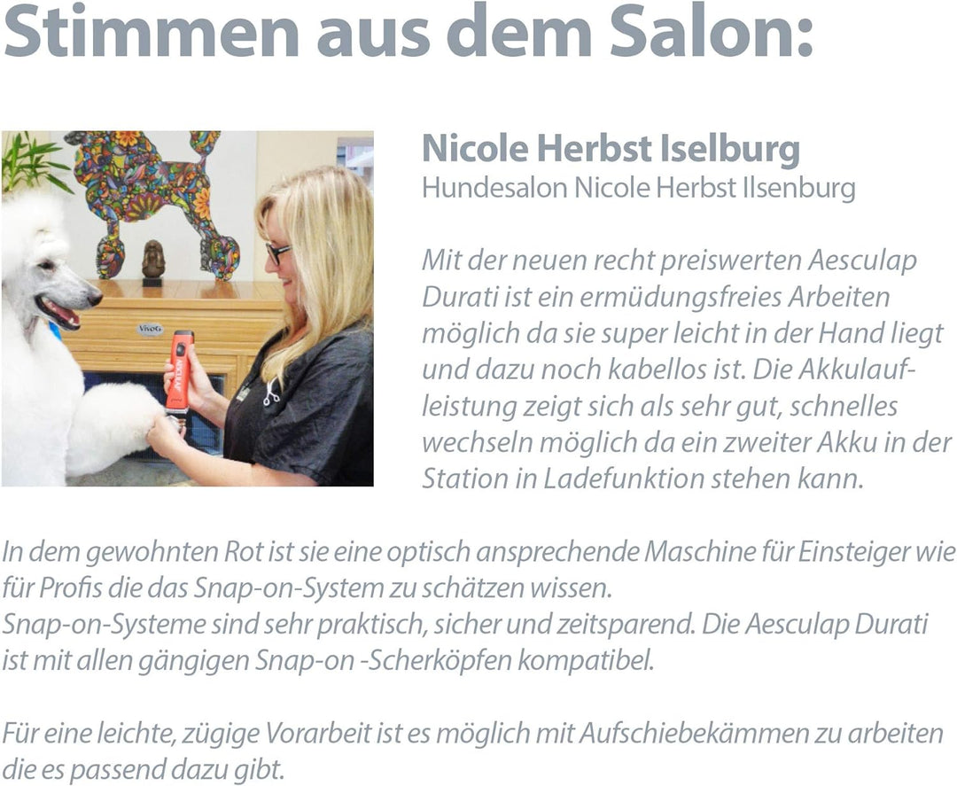 Aesculap EHASO Profi Hundeschermaschine Set Durati Speed mit Scherk. 1,5 mm + Hundenapf + Aufschiebe