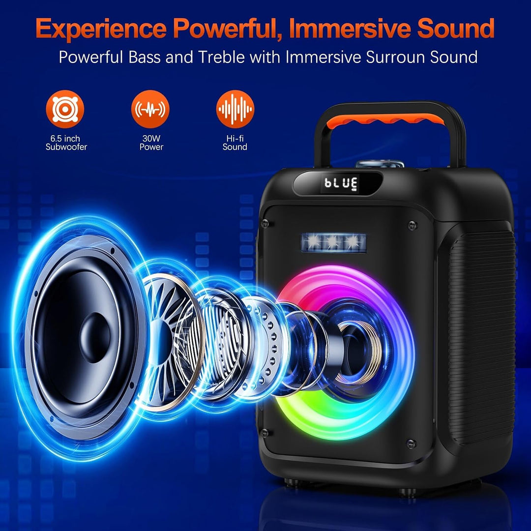Karaoke-Maschine mit 2 Mikrofonen für Erwachsene Kinder, Bluetooth-Caraoke-Lautsprecher mit Bass/Höh