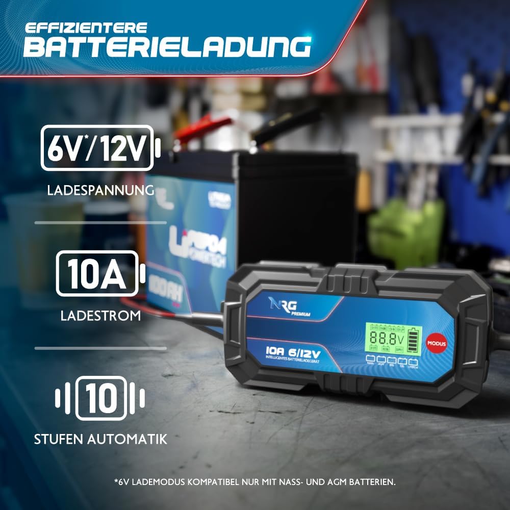 LiFePO4 Ladegerät 12V/6V 10A Batterie Auto LKW Batterieladegerät Lithium-Eisenphosphat-Ladegerät Ble