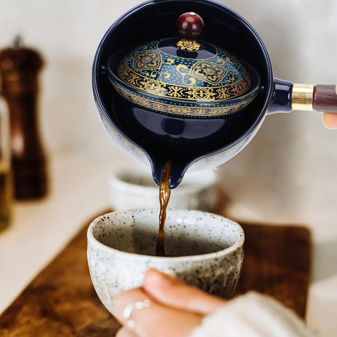 YARNOW Keramik Teekanne Japanische Kyusu Teekanne mit Holzgriff Teesieb Einhand Teekanne Retro Teeke