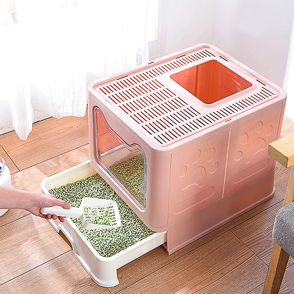 Katzentoilette für Katzentoilette, geschlossen, faltbar, doppelte Flügeltür und obere Tür + Schaufel