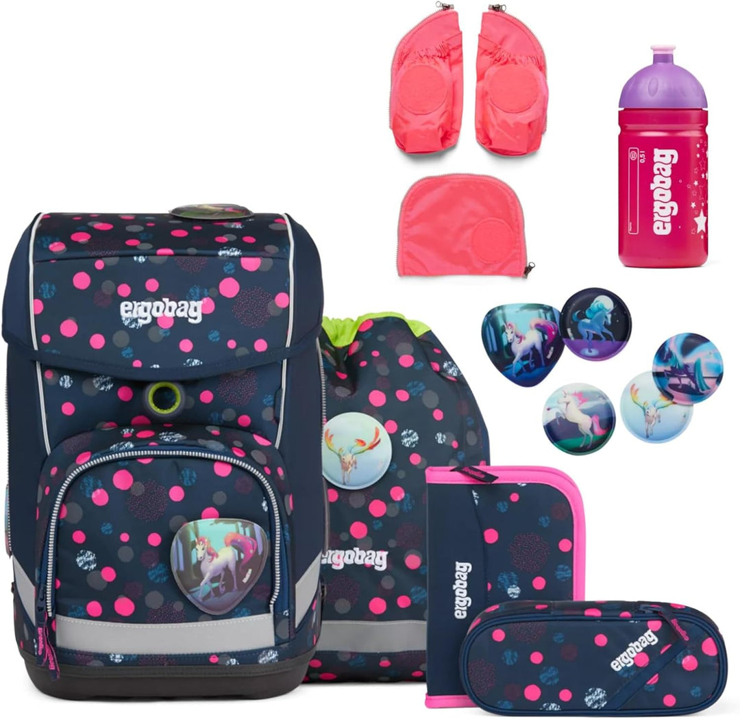 ergobag cubo Bundle Set ergonomischer Schulrucksack, Set 7-teilig plus Seitentaschen Zip-Set und Tri