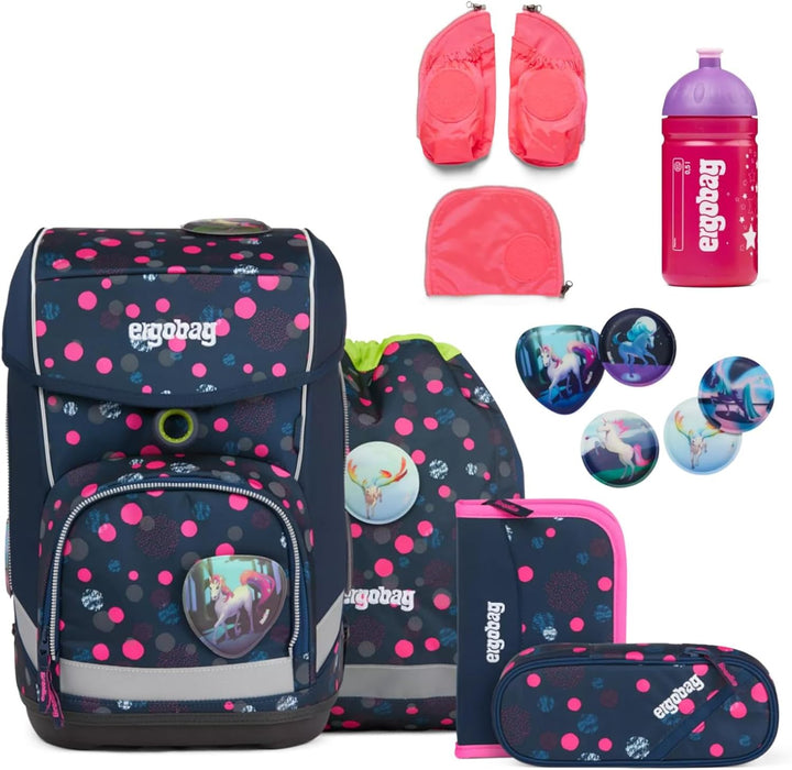 ergobag cubo Bundle Set ergonomischer Schulrucksack, Set 7-teilig plus Seitentaschen Zip-Set und Tri