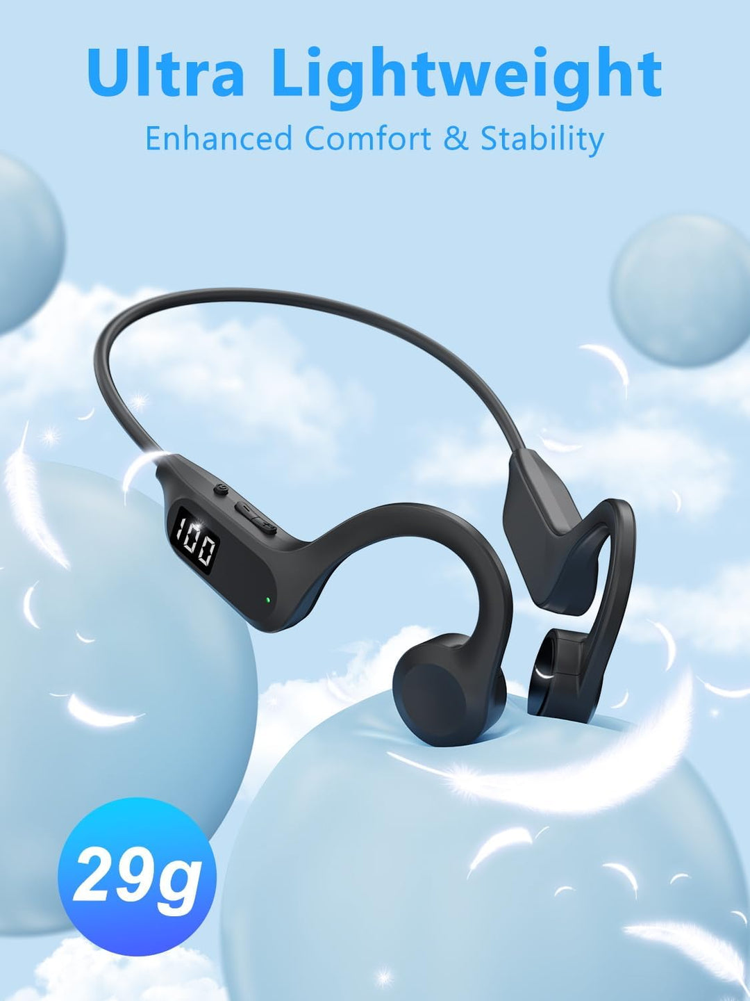 Ohuhu Knochenschall Kopfhörer Bluetooth 5.3, 29g Ultraleicht Open-Ear Kopfhörer mit 8 Std Akku, IPX4