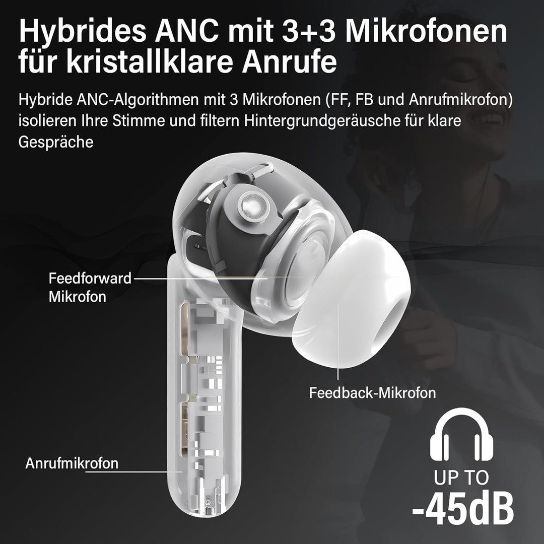 Bluetooth Kopfhörer mit Hybride Aktive Geräuschunterdrückung, In Ear Kopfhörer Kabellos Bluetooth 5.