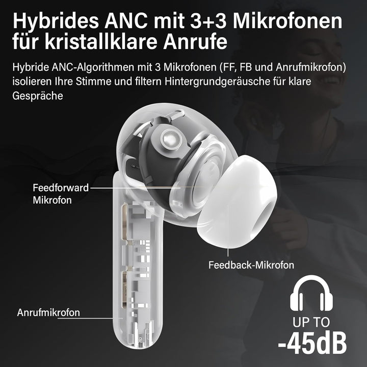 Bluetooth Kopfhörer mit Hybride Aktive Geräuschunterdrückung, In Ear Kopfhörer Kabellos Bluetooth 5.