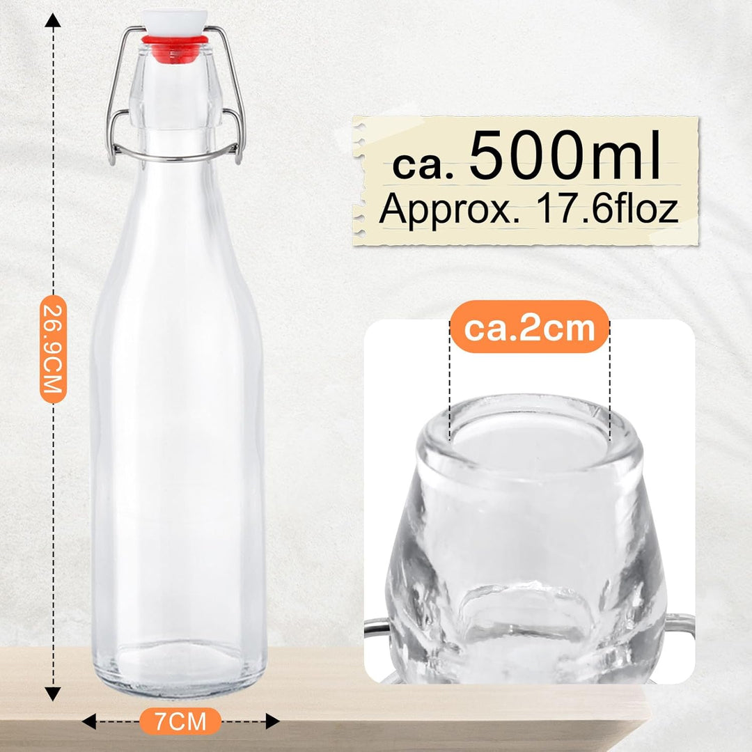 Zanfqvo Glasflaschen 500ml mit Bügelverschluss, 6 Stück Kleine Flaschen Zum Befüllen, Bügelflasche z