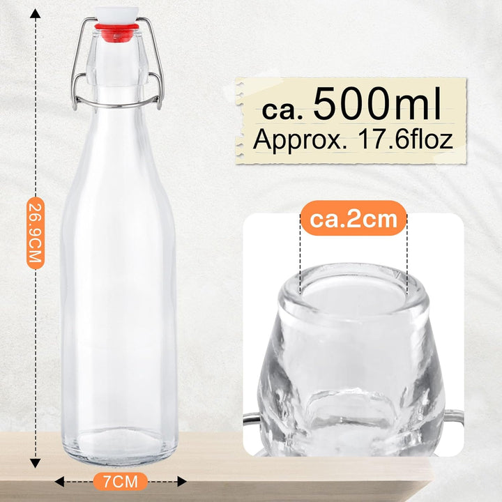 Zanfqvo Glasflaschen 500ml mit Bügelverschluss, 6 Stück Kleine Flaschen Zum Befüllen, Bügelflasche z