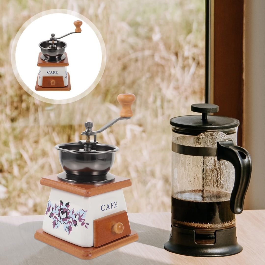 ABOOFAN Retro-Kaffeemühle, Vintage-Handkaffeemühle mit Handkurbel, Holzschublade, Espressomühle für