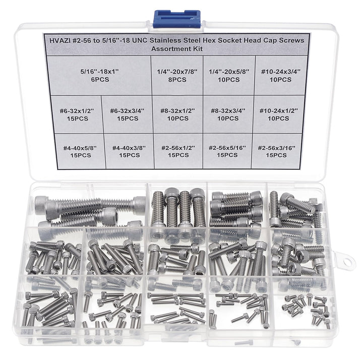 HVAZI #2-56 bis 5/16 Zoll 18 UNC Edelstahl Innensechskantschrauben Sortiment Kit