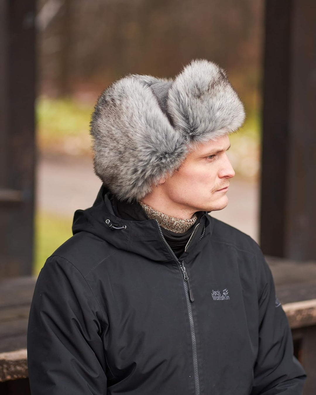 Futrzane Trappermütze aus Cord - Ushanka Herren - Fell Mütze mit Ohrenklappen S Grau - Silber Siberi