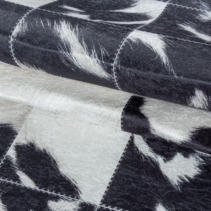 Waschbarer Teppich, Didigitaldruck Patchwork Felloptik, Rechteckig, Creme - Schwarz Farbe, Flachgewe