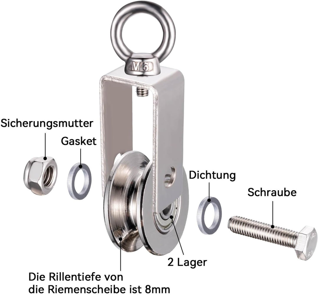 40mm Umlenkrolle mit 2 Kugellager, Fitness flaschenzug mit Clip，Umlenkrollen für 8mm Seile Stahlseil