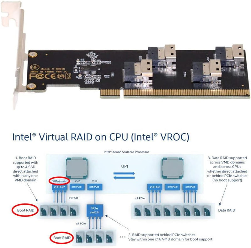 NFHK Four Slimline SFF-8654 4X 4 NVME auf PCIE Express 3.0 4.0 Raid Card VROC Raid0 Hyper Adapter Fo