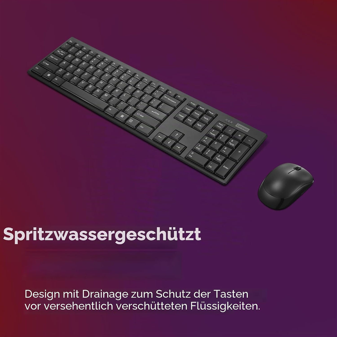 Lenovo 100 Combo Kabellose Tastatur und Maus, 2,4 G (optischer Sensor, 1600 DPI, Nano-USB-Empfänger,