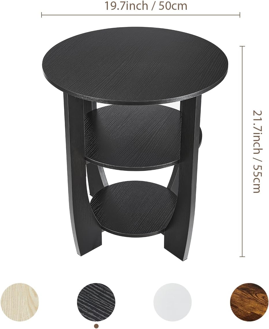 Beistelltisch Rund Holz, Couchtisch Vintage Pastoralstil, 3-stufiger Runder Beistelltisch mit Staura