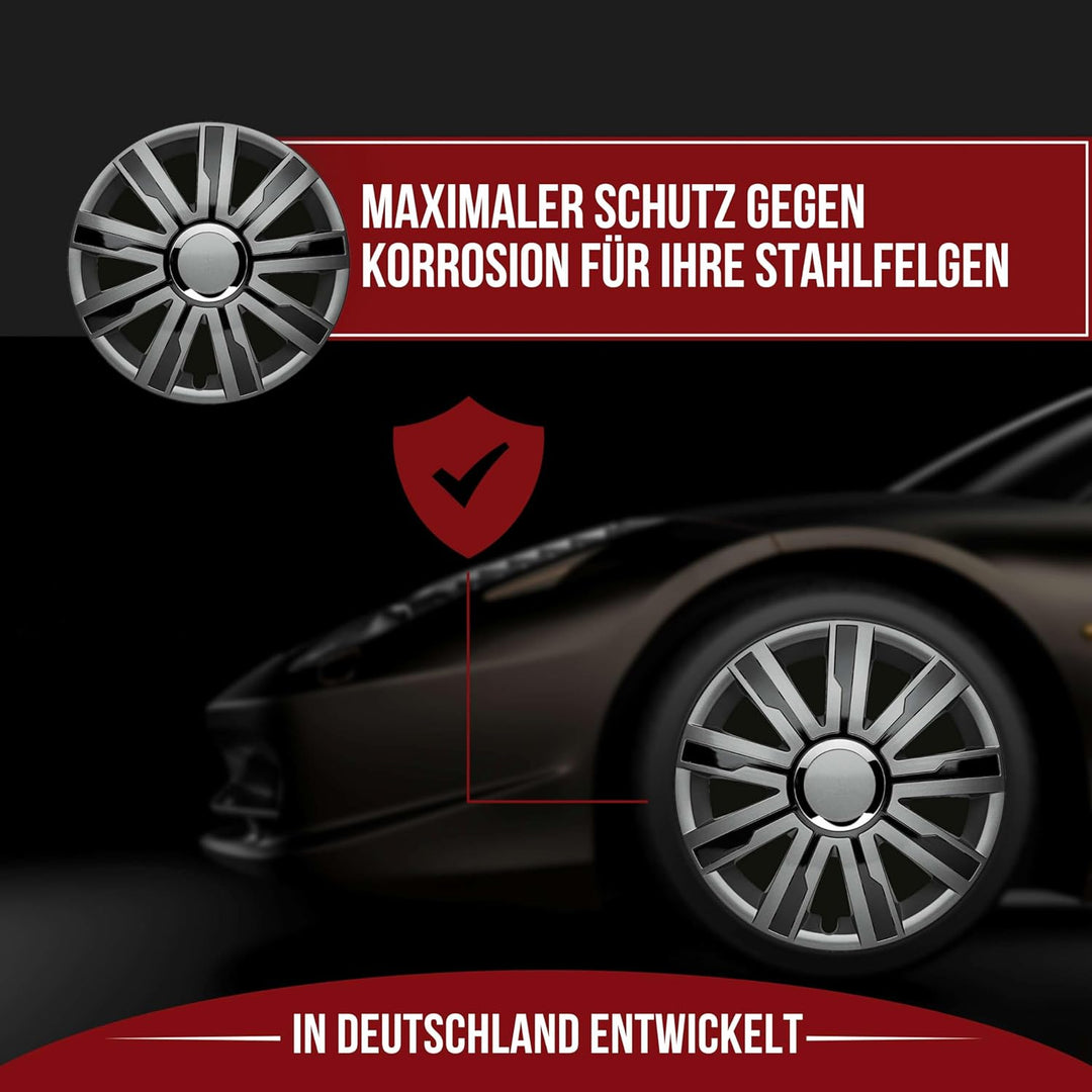 Albrecht 16 Zoll Radkappen schwarz/grau für Stahlfelgen - Mirage Radzierblenden aus hochwertigem Kun