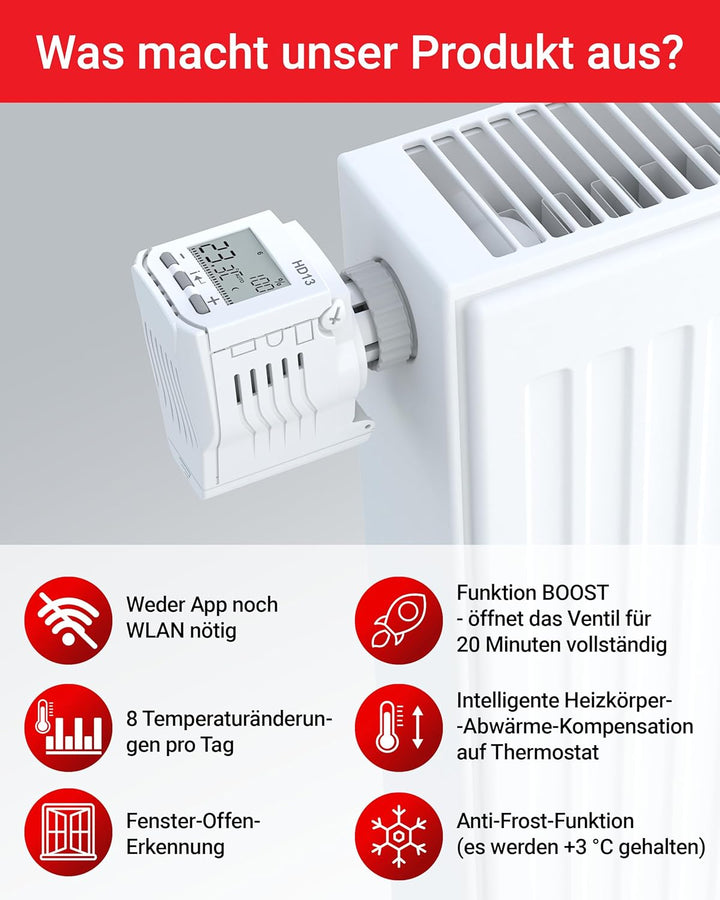 Elektrobock HD13 Programmierbarer Heizkörperthermostat, Weiss, Kompakt