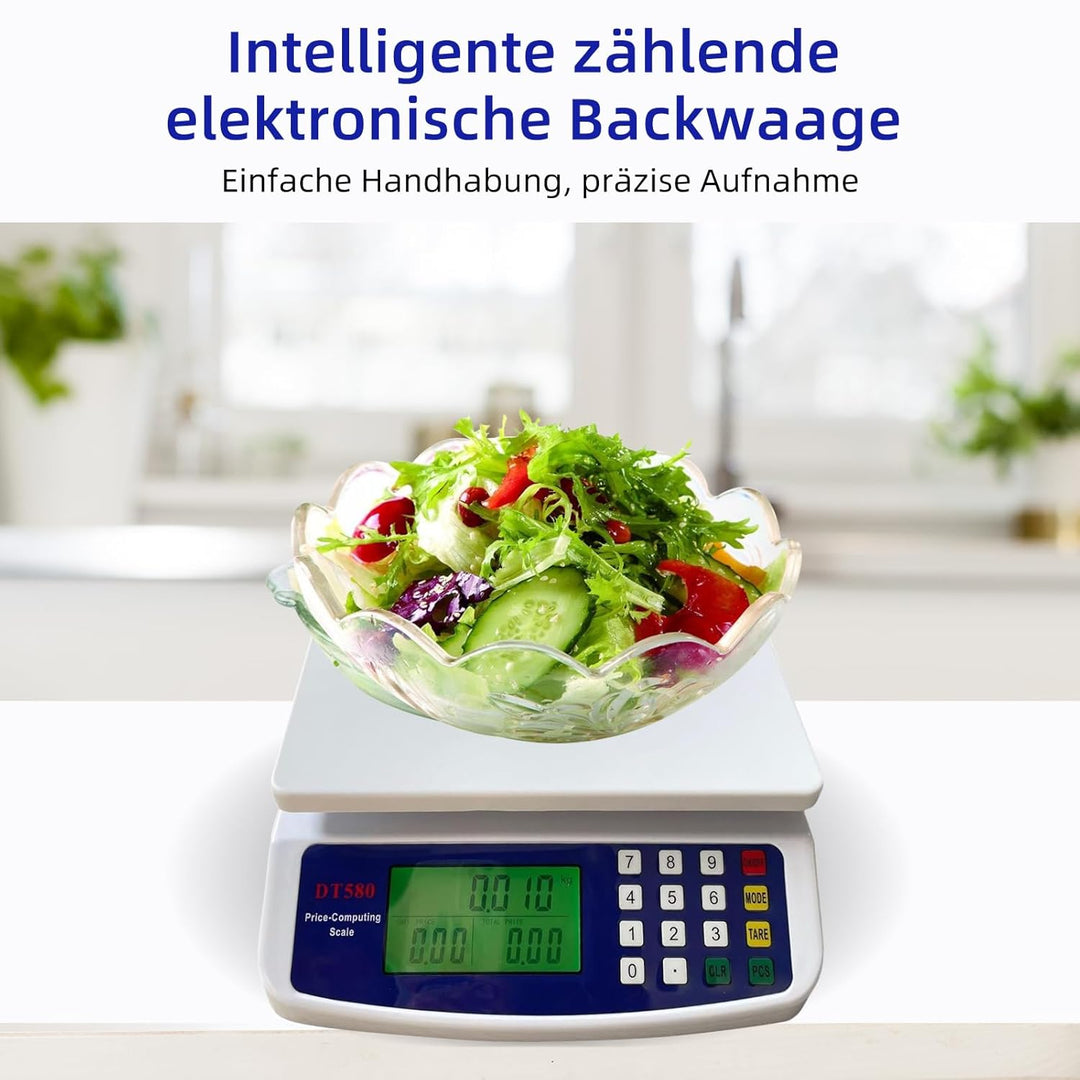 Digitale Küchenwaage 30 kg, Edelstahl Obstwaage mit LCD Display und Tara Funktion, Waage digital mit