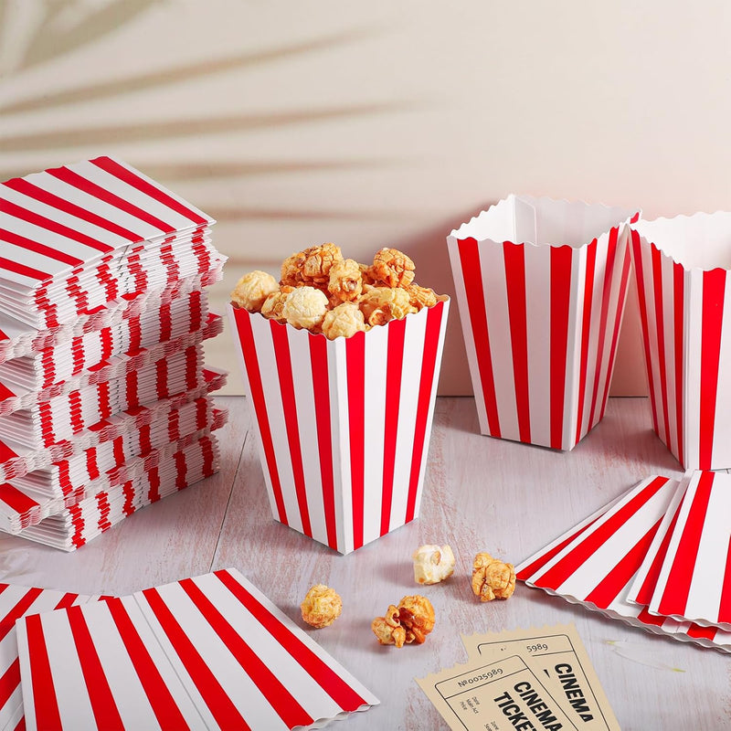 100 Stück Popcorn Tüten, 11,5x7x5 cm Popcorntüten Klein Popcorn Boxen Rot Weiss Snacktüten Süssigkei