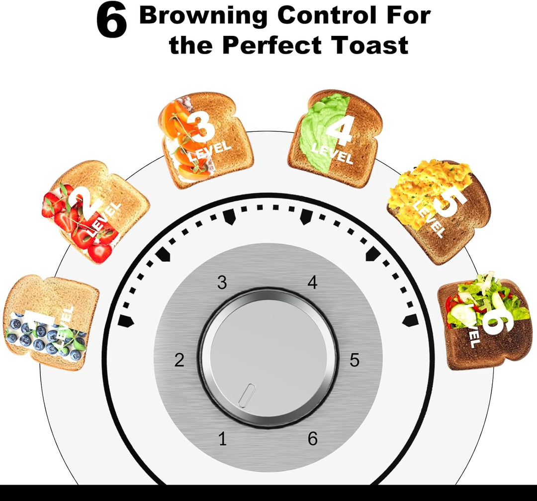 Toaster 4 Scheiben, Doppel-Langschlitztoaster Brötchenaufsatz Krümelschublade LCD Display mit Restze